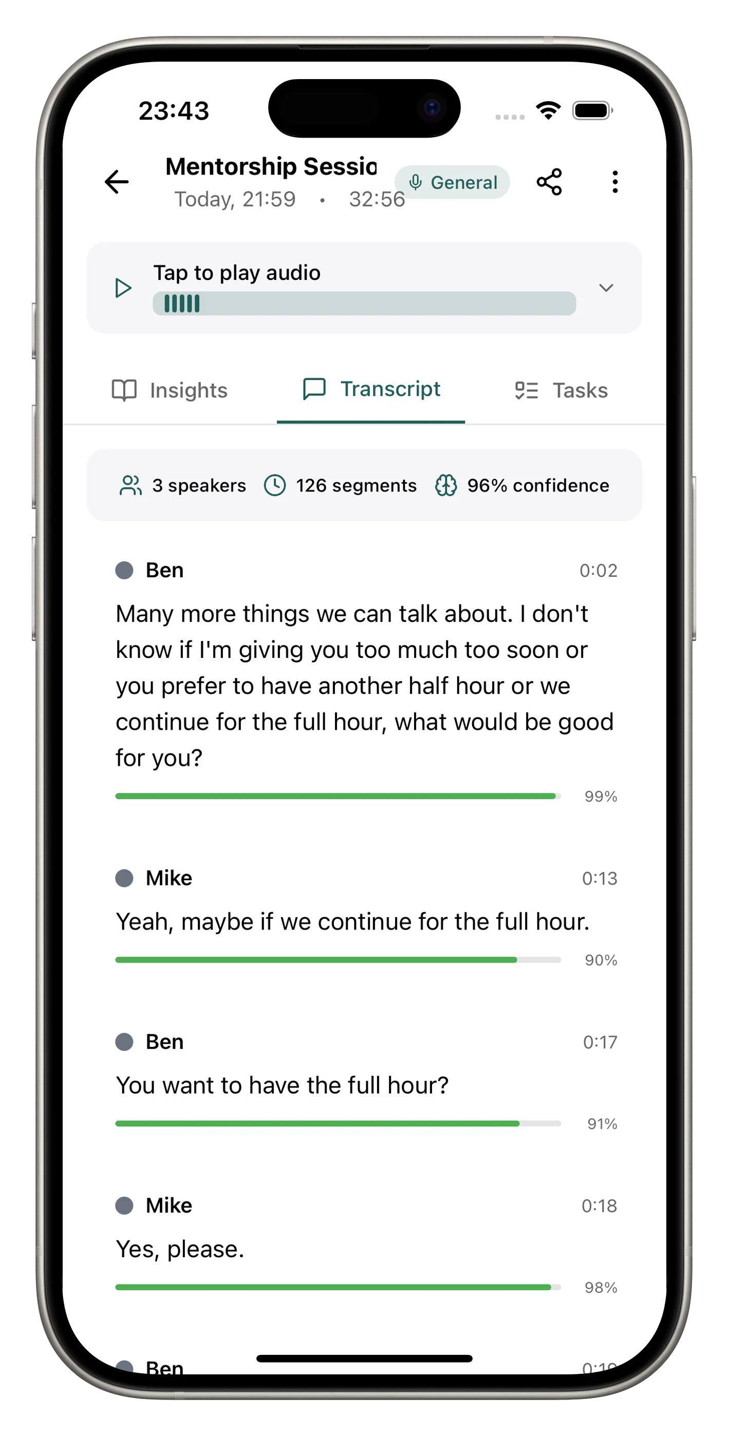 Diarized transcripts with speaker labels
